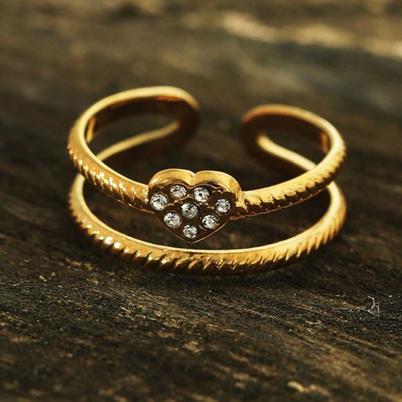 RENEE Ring - Double Stacked Zirconia Heart - Picture 3 of 9